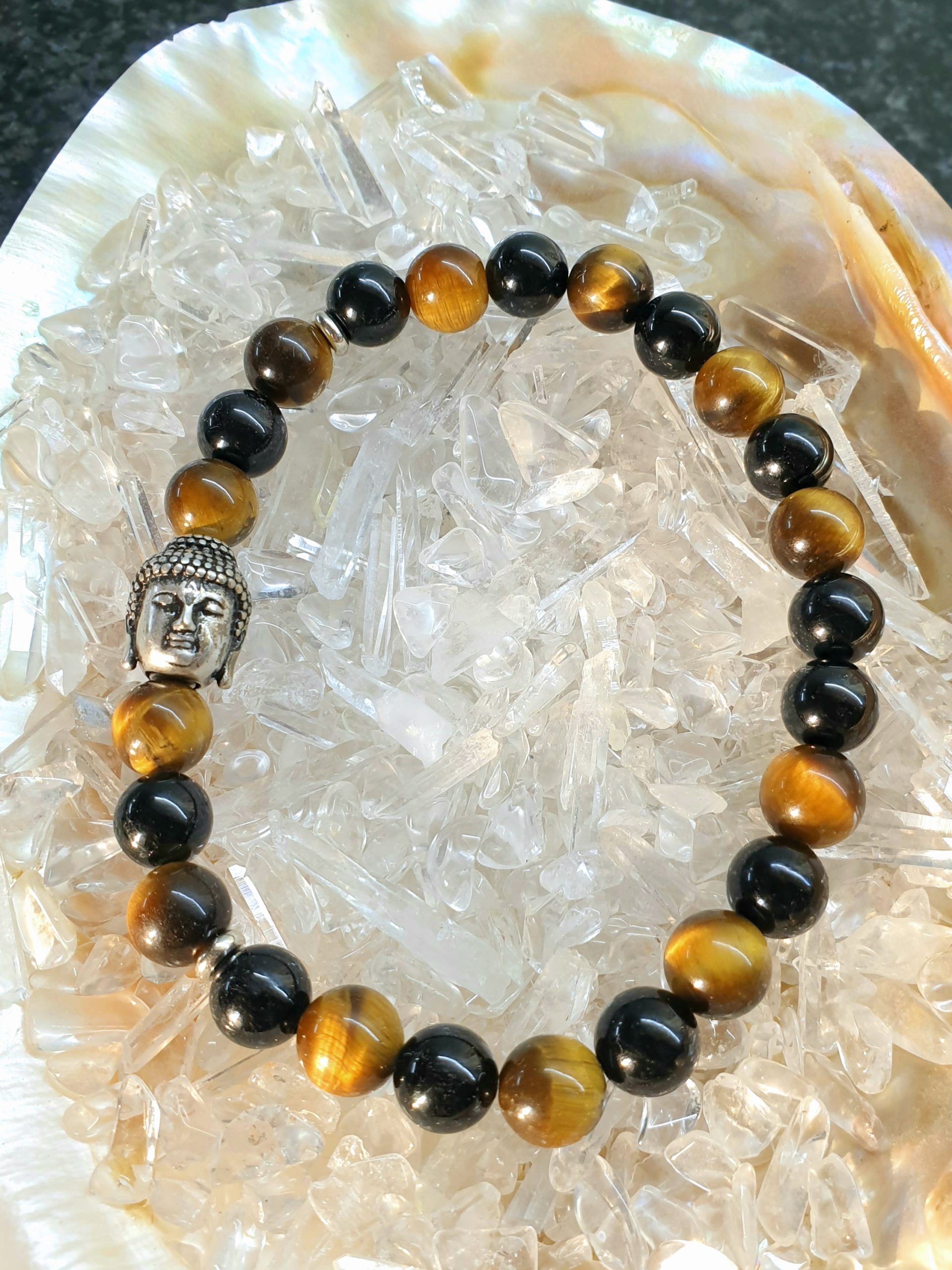 Bracelet simple, personnalisé, avec tourmaline noire et oeil de tigre - "Protection"