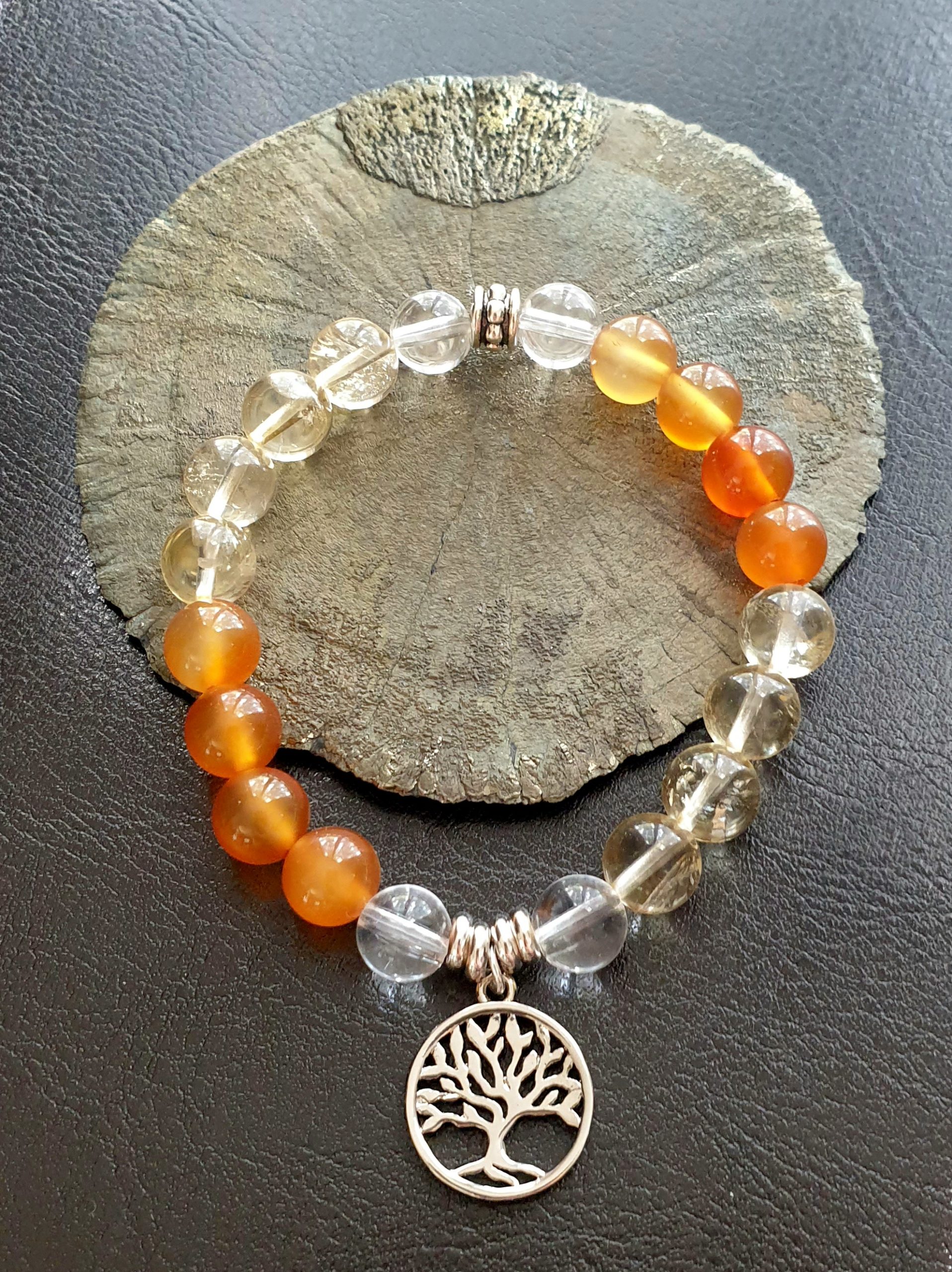 Bracelet simple, personnalisé avec citrine naturelle, cornaline et cristal de roche - "Soleils d'été"